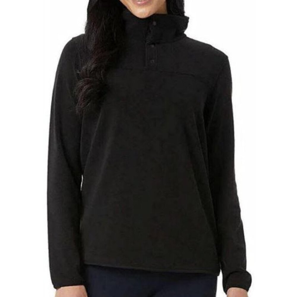 Black ~ 32 Degrees Women's 1/4 Button Snap Fleece Pullover ~ XXL